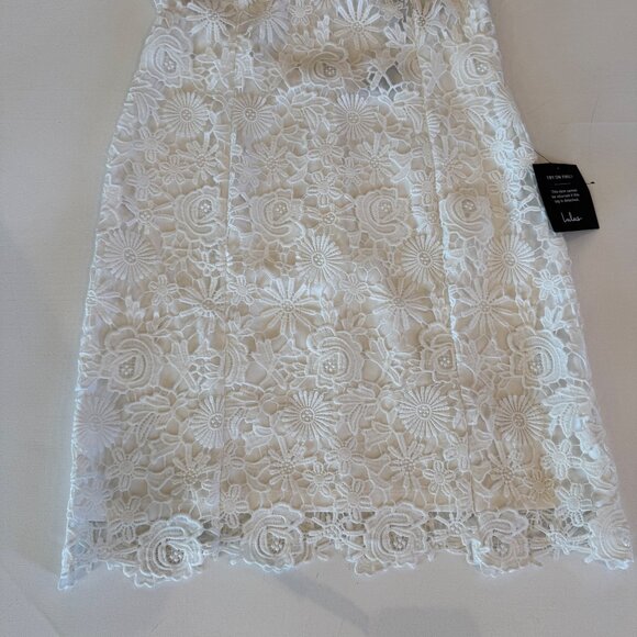 NWT Lulus White Floral Lace Dress Small Cap Sleeves Pencil Backless Medium Mini - Picture 14 of 15